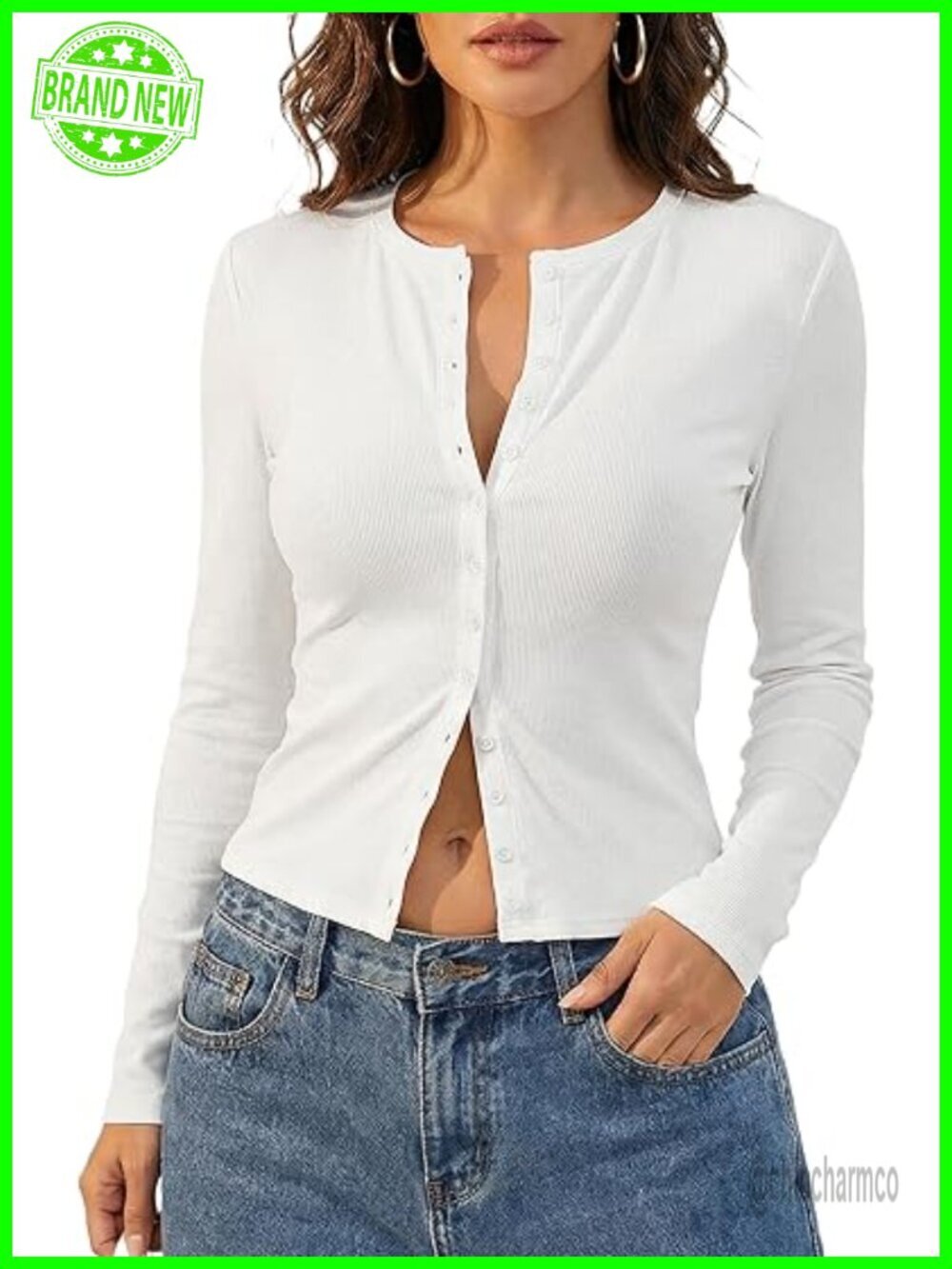 Ribbed Cotton Button Down Crop Top Long Sleeve Cardigan Y2K Slim Fit
